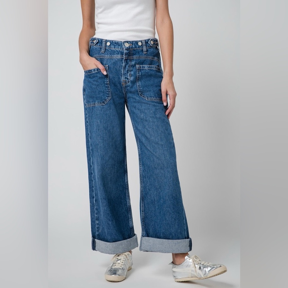 We The Free by Free People Palmer Wide Leg Baggy Cuffed Jeans Pants sz 32